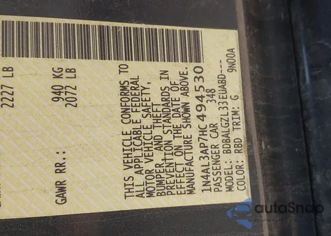 2017 Nissan Altima 2.5 S from USA, damaged, VIN 1N4AL3AP7HC494530